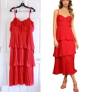 Lulu's Cascading Crush Red Tiered Bustier Midi Dress
